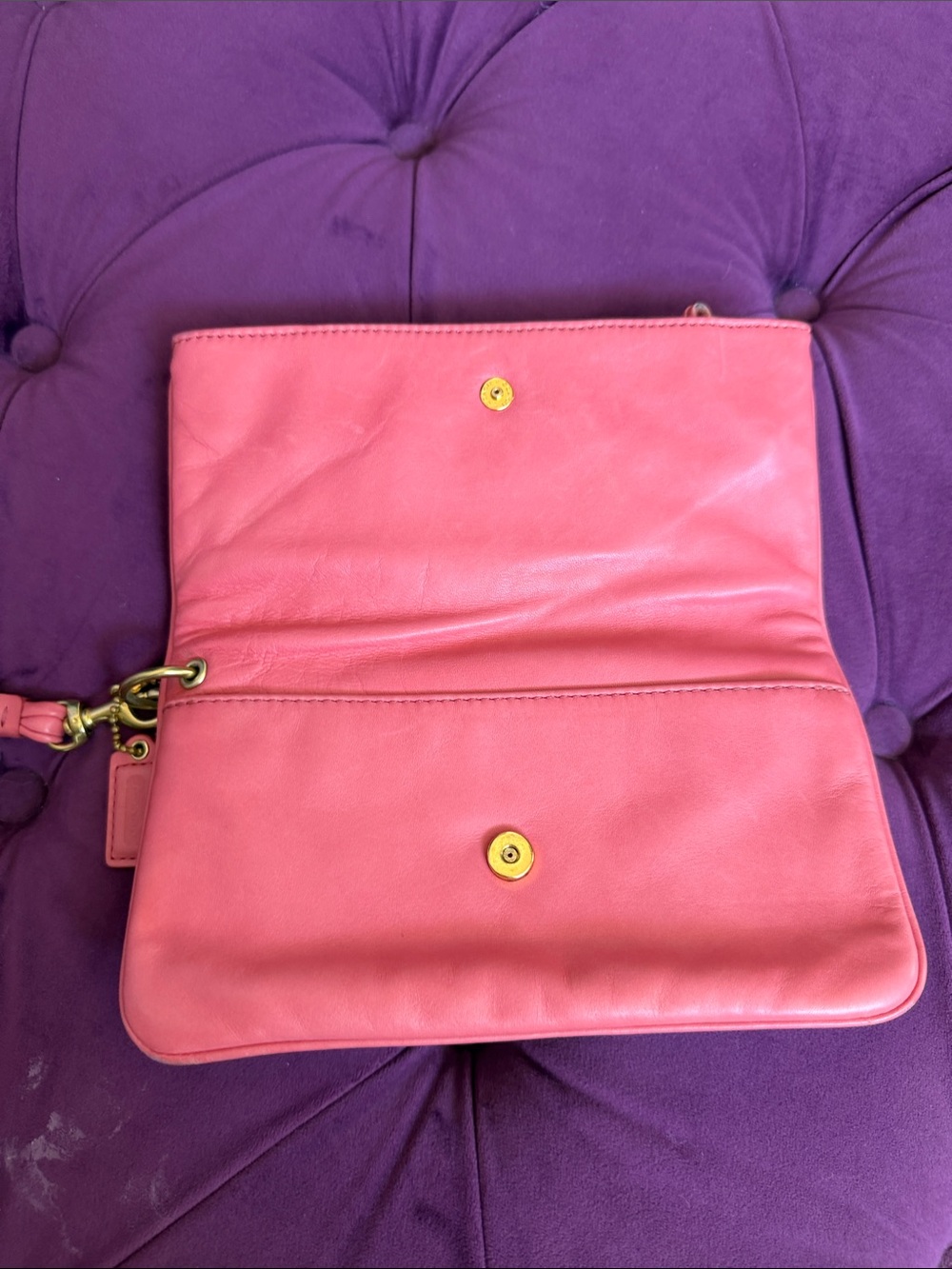 Coach Coral Pink Leather Wristlet Clutch - Picture 8 of 13